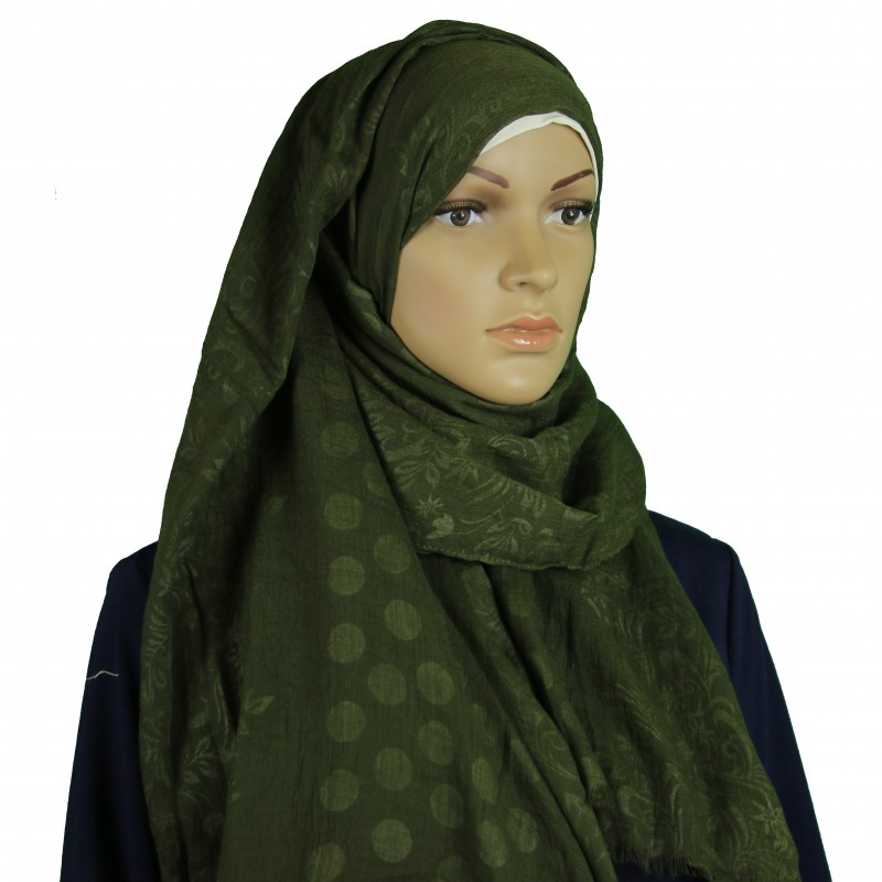 Green Floral Embossed Hijab
