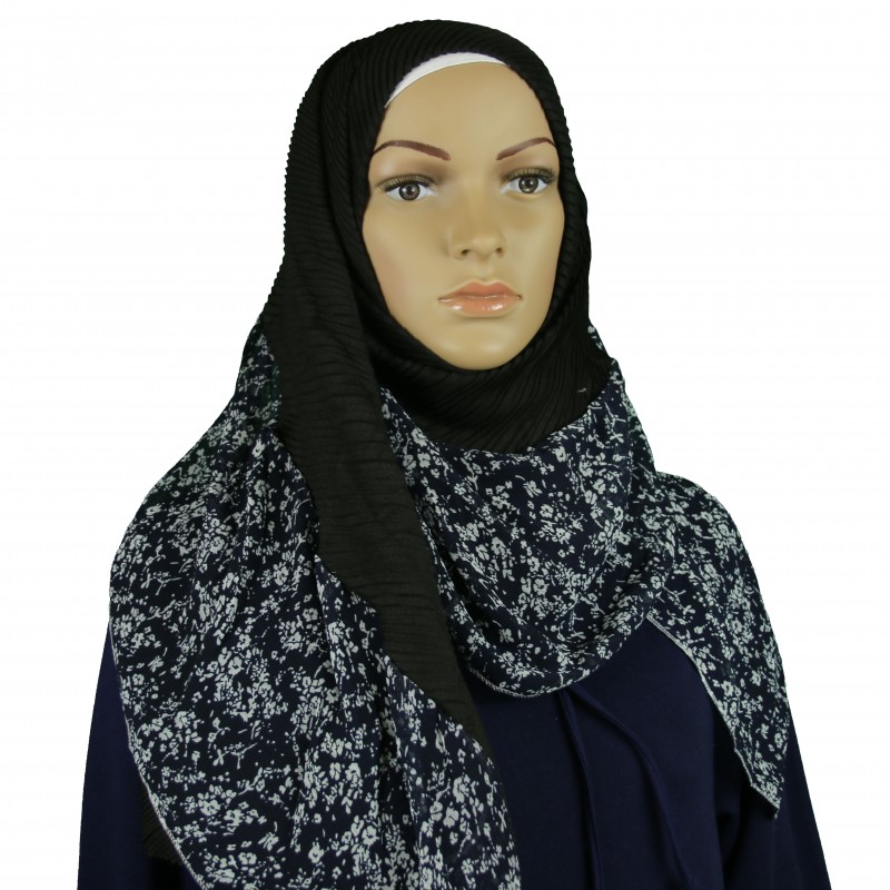 Black Floral Crinkle Print Hijab
