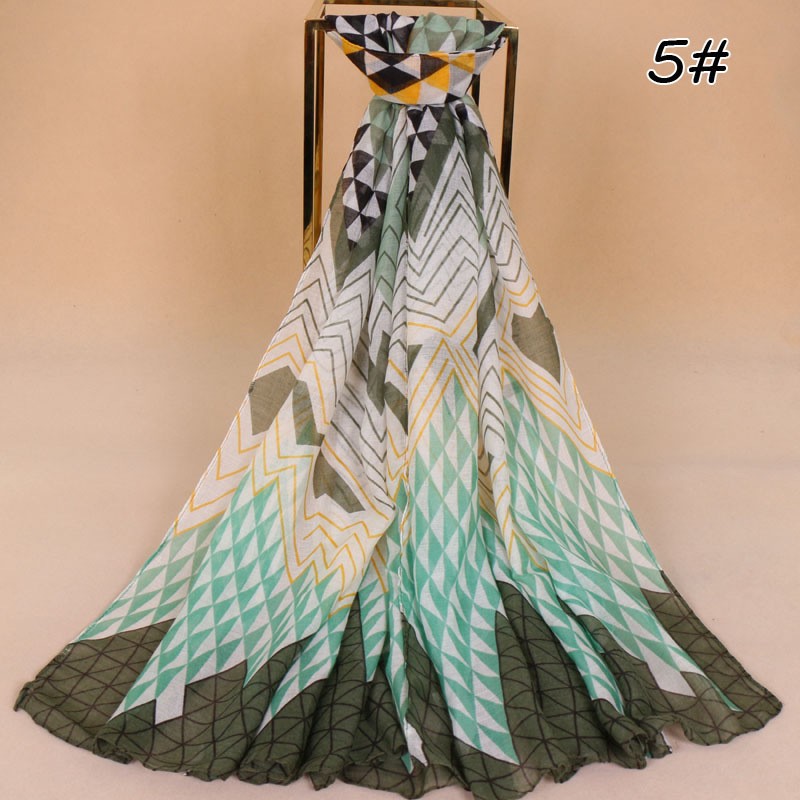 Army Green + Light Green Geometry Print Hijab
