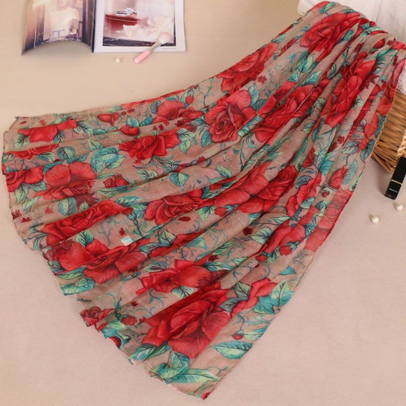 Earthy Red Rose Arts Print Hijab
