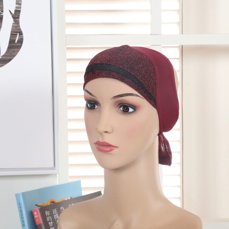 Wine Shimmery Bonnet Tie Back Hijab Cap 