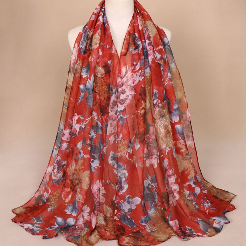 Red Abstract Foliage Print Hijab