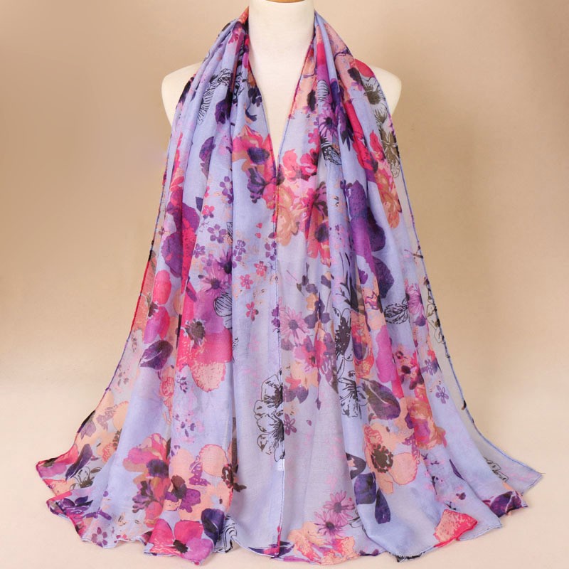 blue Stencil Garden Print Hijab