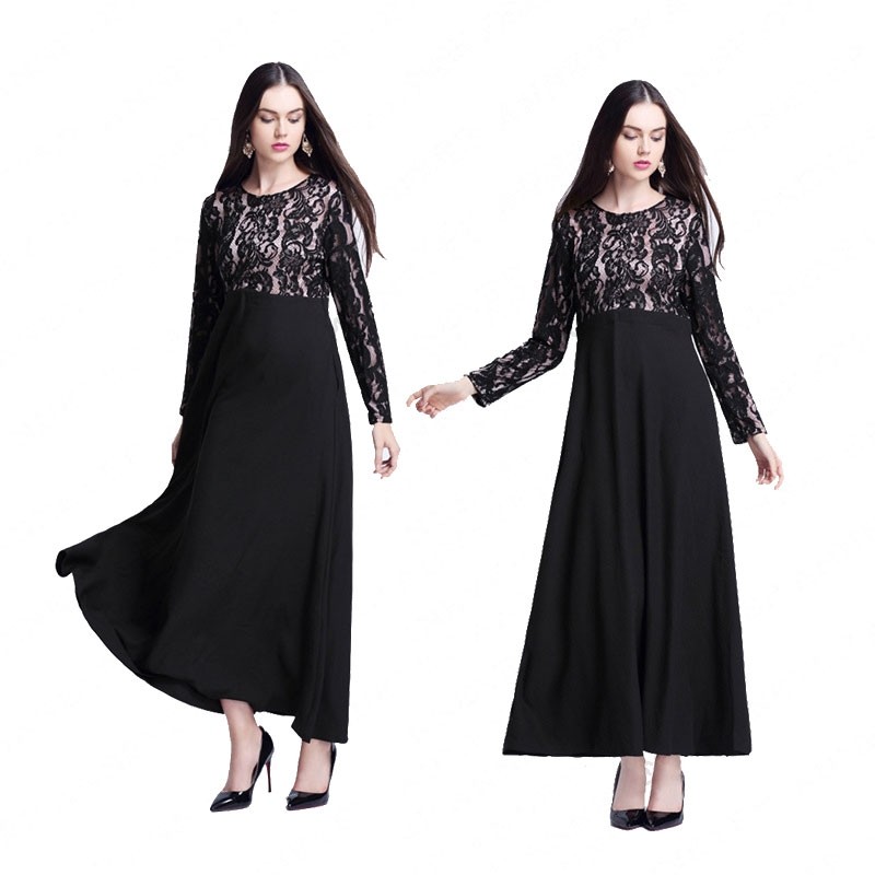 Black Korean Linen Lace Abaya XL 
