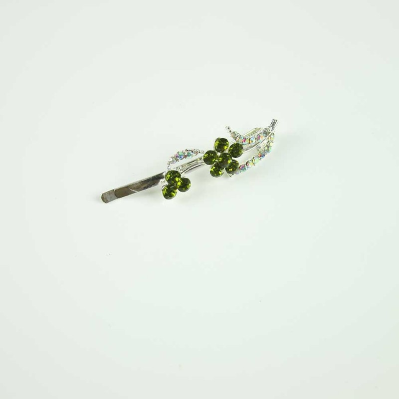Green floral crystal hairpin