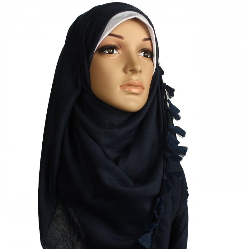 Navy Tassel Hijab
