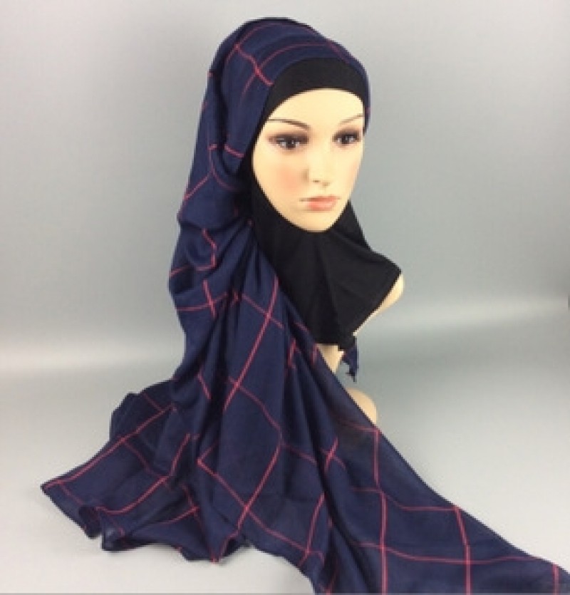 Navy Squares Cotton Maxi Hijab 