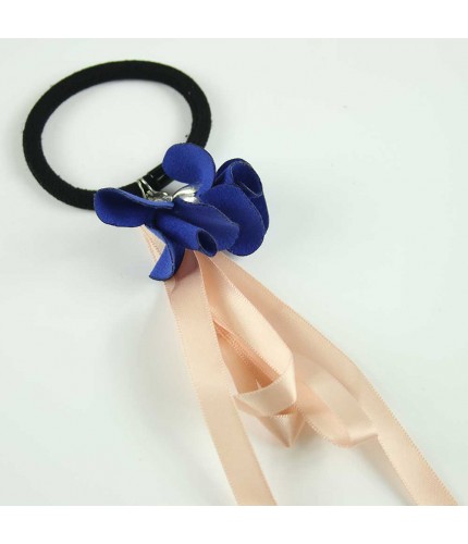 Blue peach floral ribbon hairband