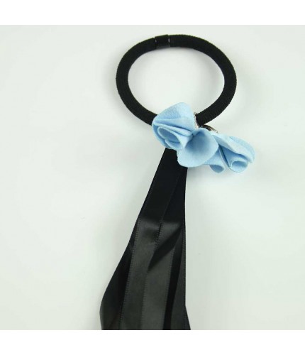 Blue Black floral ribbon hairband