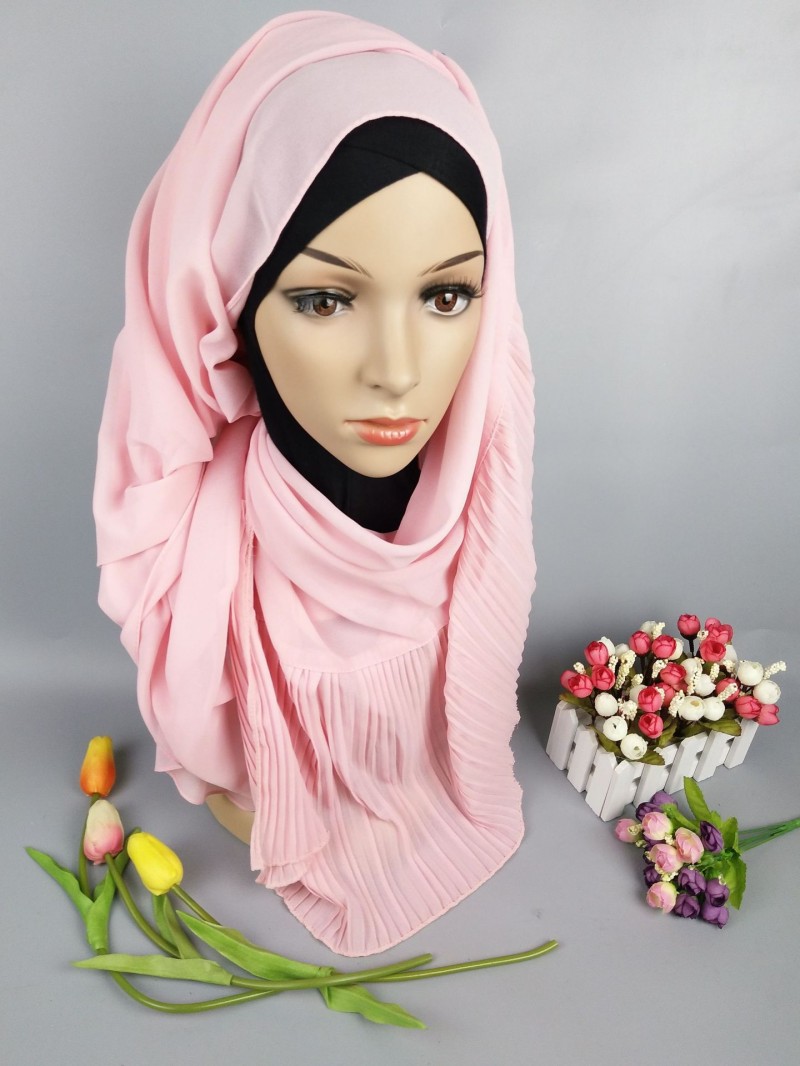 Pink Plain Chiffon Crinkle Pleat Hijab Clearance