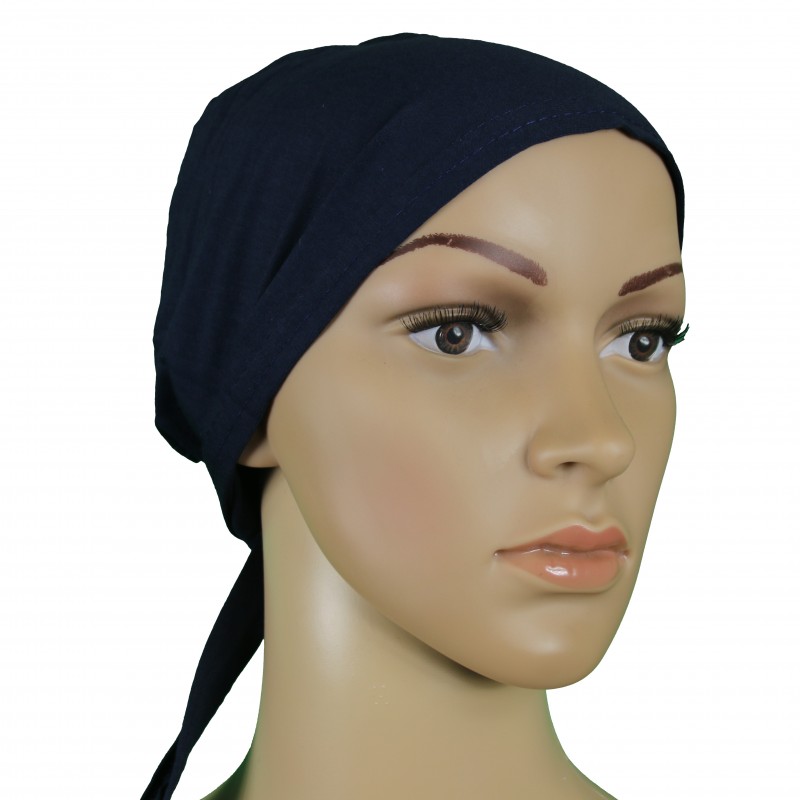 Navy Tie Back Hijab Cap