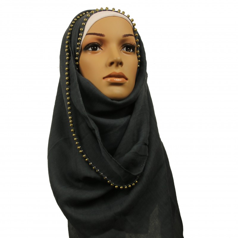 Grey Gold Pearl Hijab