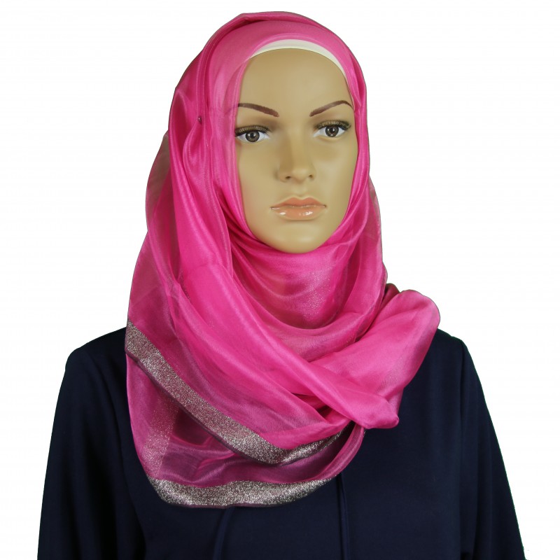 Hot Pink Shimmer Silk Hijab