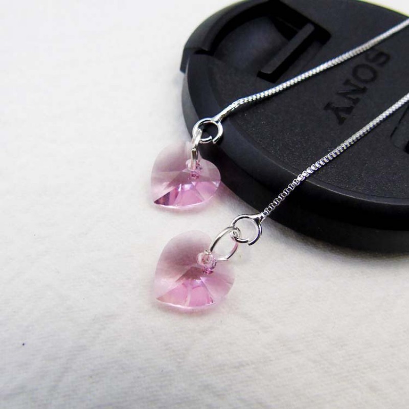 Pink Heart Long Chain Drop Earrings