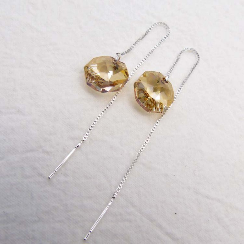 Amber Crystal Long Chain Drop Earrings