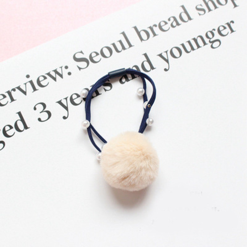 Beige Fur ball pearl hair band