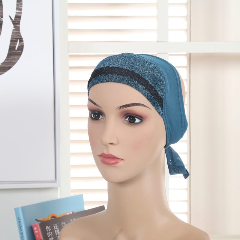 Teal Shimmery Bonnet Tie Back Hijab Cap 