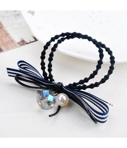Dark Blue Pearl Crystal Bow Hairband