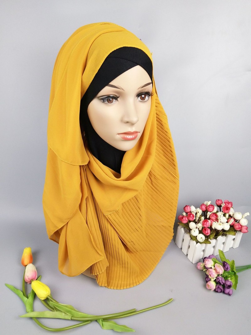 Gold Plain Chiffon Crinkle Pleat Hijab