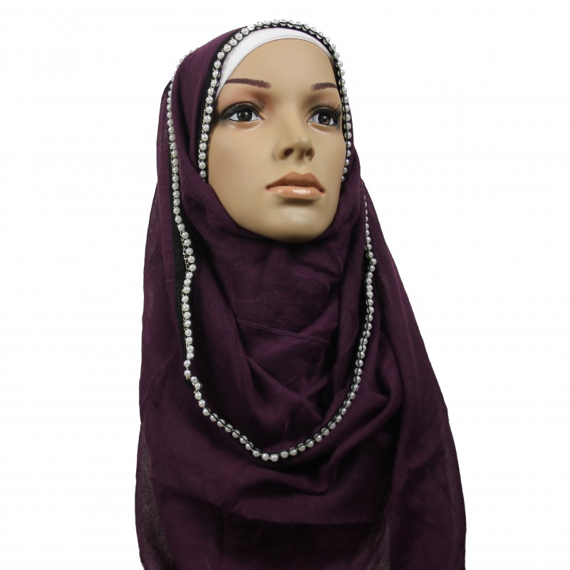 Deep Purple Pearl Chain Hijab