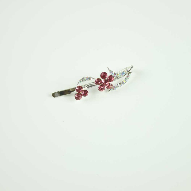 Pink floral crystal hairpin