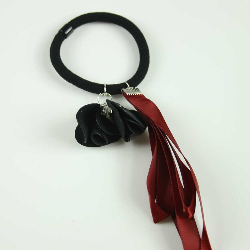 Black Maroon floral ribbon hairband
