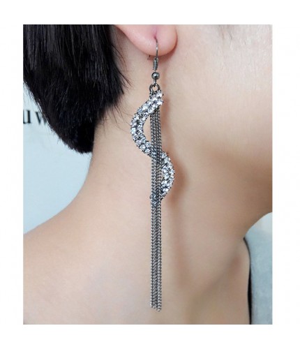 Black S Shaped Long Drop Earrings