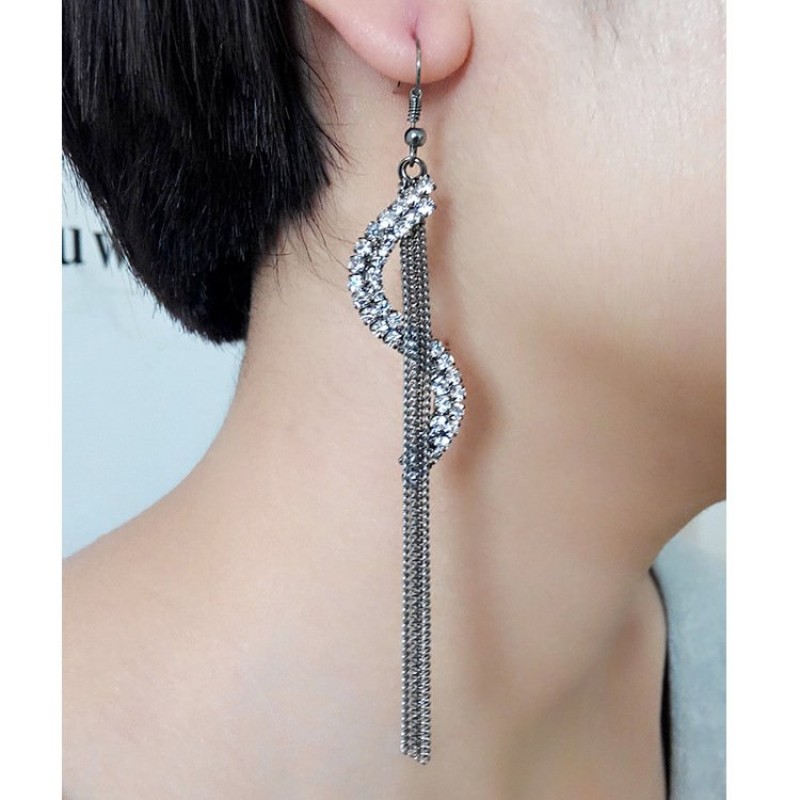 Black S Shaped Long Drop Earrings