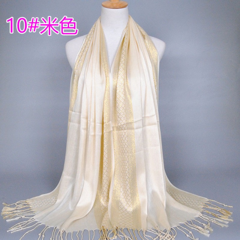 Beige Gold Print Cotton Hijab