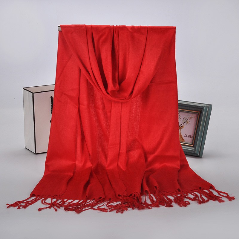 Red Plain Cotton Satin Pashmina Hijab