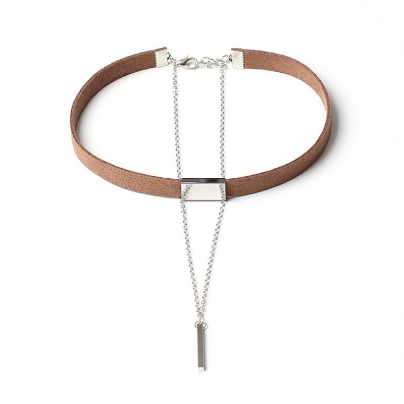 Brown Silver Choker Necklace
