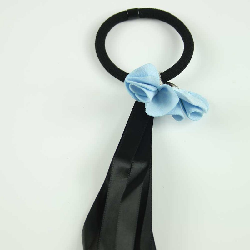 Blue Black floral ribbon hairband