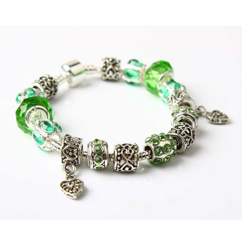 Green Hearts Charm Bracelet