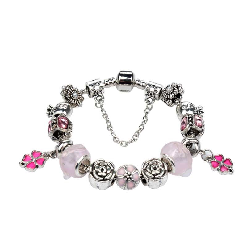 Pink Lucky Rose Charm Bracelet