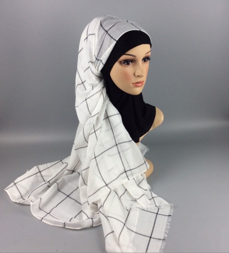 White Squares Cotton Maxi Hijab 