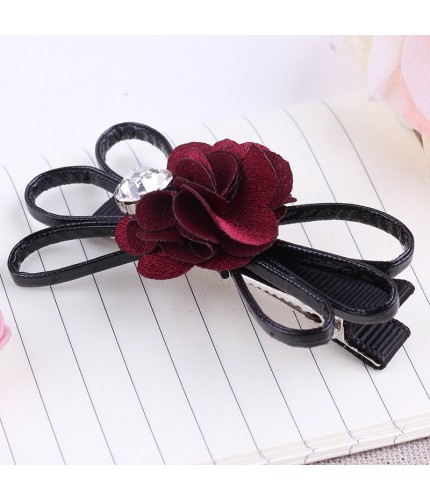 Wine Red Crystal Floral Hair Clip