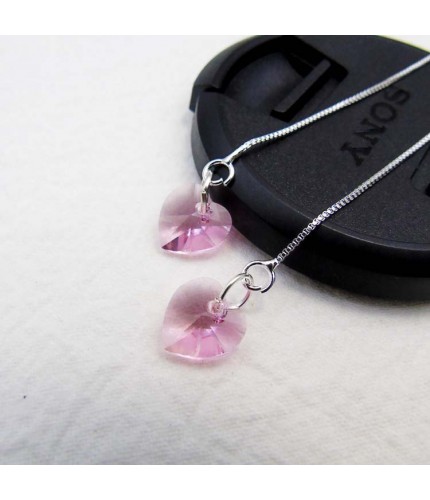 Pink Heart Long Chain Drop Earrings